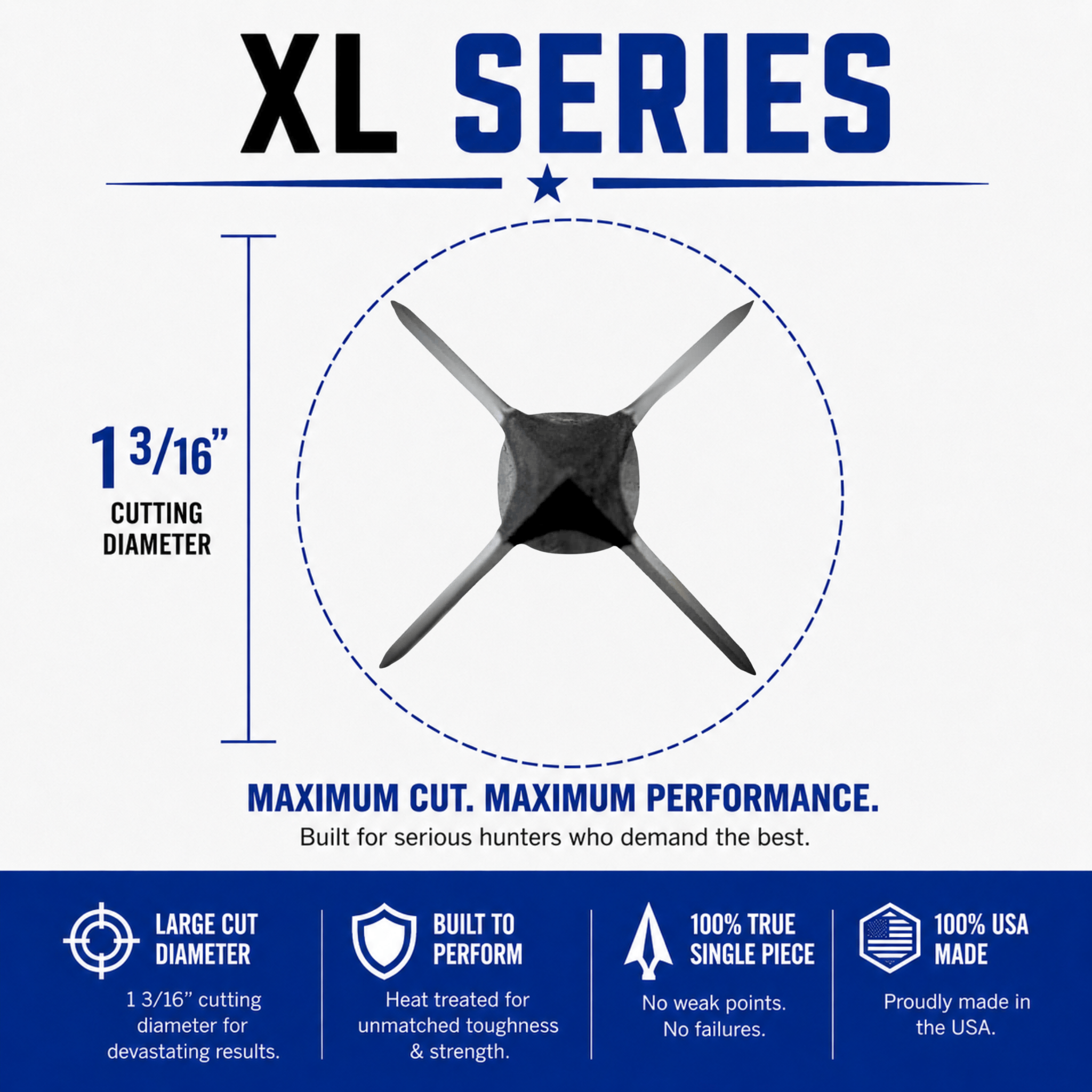 TOTA | 125 grain XL broadhead  | 1-3/16-inch solid | fixed blade